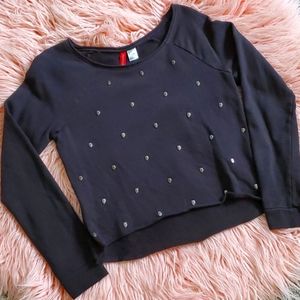 Skull Studded High Low Sweater